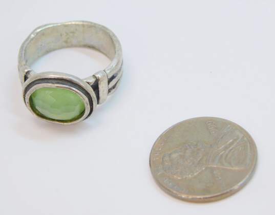 Didae Israel 925 Faceted Green Chalcedony Oval Cabochon Textured Band Ring 6.2g image number 4
