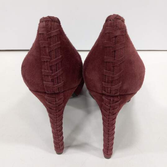 Womens Lunsa Red Suede Peep Toe Braided Trim Stiletto Platform Heel Size 10 image number 4