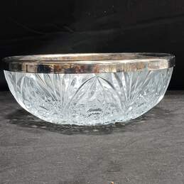 Lead Crystal Bowl With Silver Toned Rim