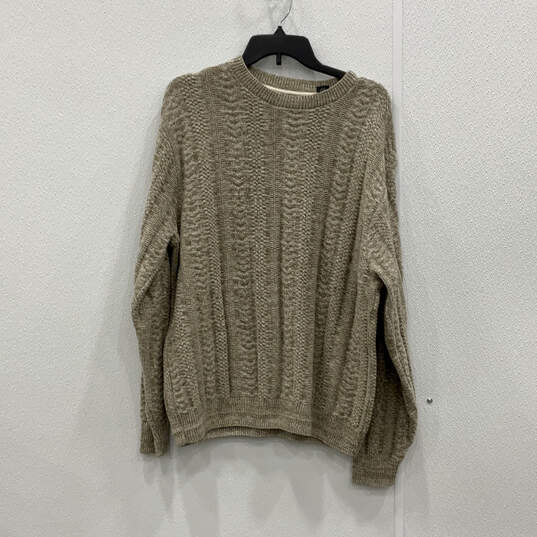 Mens Beige Long Sleeve Crew Neck Knitted Classic Pullover Sweater Size XL image number 1