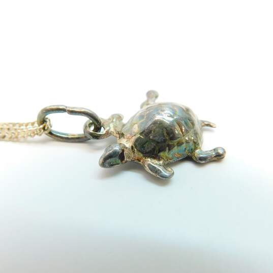 (G)  Artisan 925 Puffed Turtle Pendant Necklace & Flat Tapered Hoop Earrings image number 2