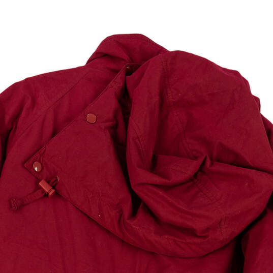 Mens Red Pockets Long Sleeve Hooded Button Front Jacket Free Size image number 3
