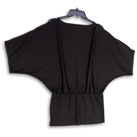 Womens Black Kimono Sleeve Round Neck Pullover Blouse Top Size Large image number 4