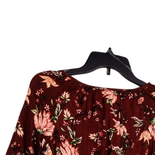 Womens Red Floral Bell Sleeve Tie Neck Pullover Fit & Flare Dress Size 3XL image number 4