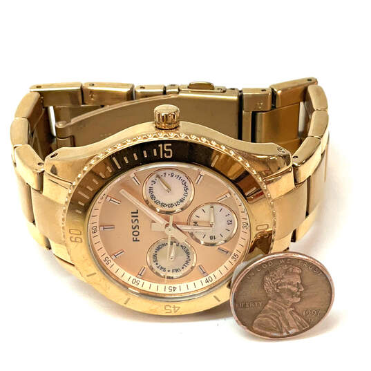 Designer Fossil Gold-Tone Round Dial Stainless Steel Analog Wristwatch image number 2
