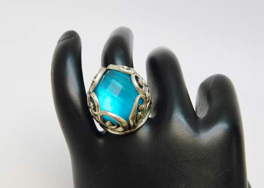 Carolyn Pollack 925 Teal Mother Of Pearl Doublet Swirl Ring 15.7g image number 3