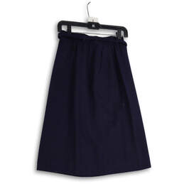 Womens Navy Blue Pleated Belted Long A-Line Skirt Size 8 alternative image