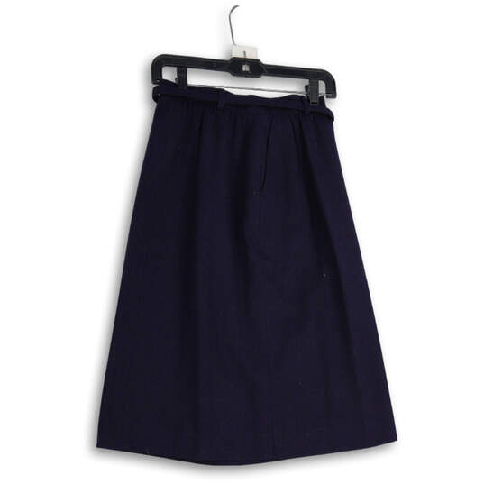 Womens Navy Blue Pleated Belted Long A-Line Skirt Size 8 image number 2