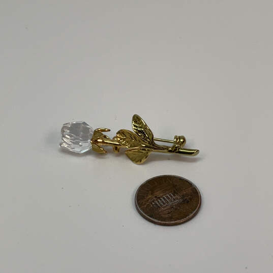IOB Designer Swarovski Gold-Tone Crystal Stone Rose Fashionable Brooch Pin image number 3