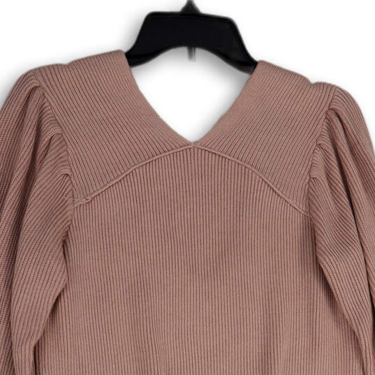 Womens Pink Knit V-Neck Long Sleeve Ribbed Pullover Sweater Size Small image number 4