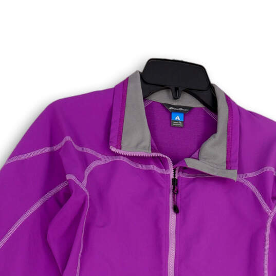 Womens Purple Pockets Long Sleeve Collared Full-Zip Jacket Size TS image number 3