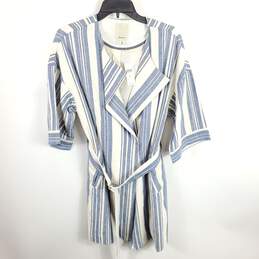 Anthropologie Women Blue Striped Linen Coat XS NWT