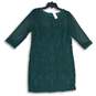 NWT LOFT Womens Green Lace Round Neck 3/4 Sleeve Pullover Shift Dress Size 8 image number 1