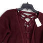 NWT Womens Red Long Sleeve Criss-Cross Back Cardigan Sweater Size Small image number 3