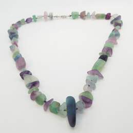 925-Clasp Sterling Silver Fluorite Stone Necklace 86.5g