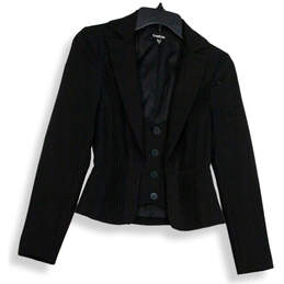 Womens Black Long Sleeve Pleated Collared Button Front Blazer Size 0