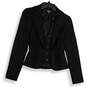 Womens Black Long Sleeve Pleated Collared Button Front Blazer Size 0 image number 1