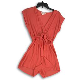 Caution To The Wind Womens Coral Sleeveless Tie Waist One Piece Romper Size S