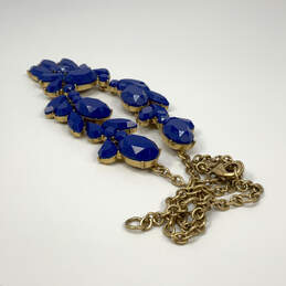 Designer J. Crew Gold-Tone Chain Blue Crystal Cut Stone Statement Necklace