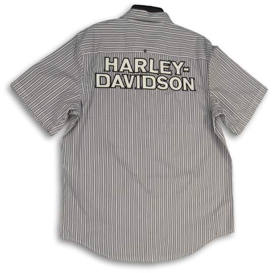 Harley Davidson Mens Gray Striped Collared Short Sleeve Button Up Shirt Size L image number 2