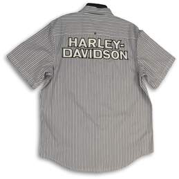 Harley Davidson Mens Gray Striped Collared Short Sleeve Button Up Shirt Size L alternative image