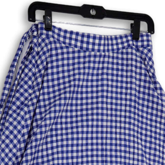 Womens Blue White Checked Side Waist Tie Knee Length Flare Skirt Size 2 image number 4