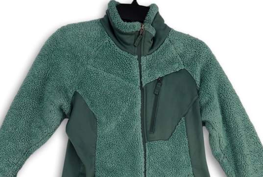 Womens Green Mock Neck Pockets Long Sleeve Full-Zip Jacket Size Medium image number 3