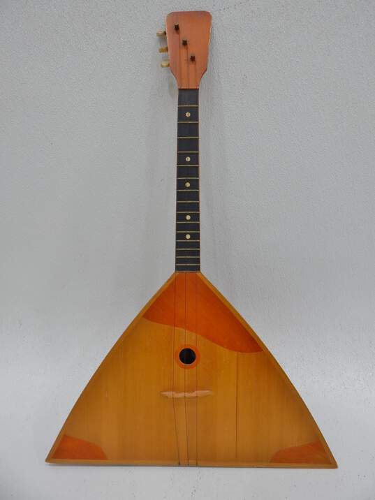VNTG Unbranded Russian 3-String Wooden Balalaika w/ Dorozhkin Method Book (Parts and Repair) image number 1