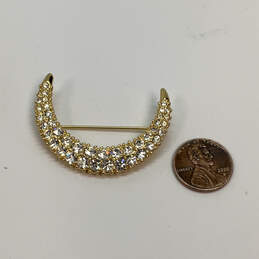 Designer Swarovski Gold-Tone Crystal Cut Stone Swan Half-Moon Brooch Pin alternative image