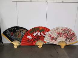 3pc Set of Vintage Bamboo Wall Hanging Oriental Folding Fans