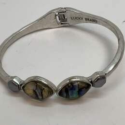 Designer Lucky Brand Silver-Tone Abalone Stone Hinged Cuff Bracelet alternative image