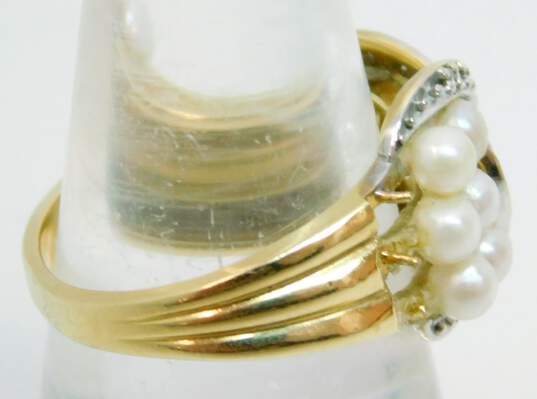 14K Yellow Gold Pearl Diamond Accent Interlocking Ring 4.5g image number 3
