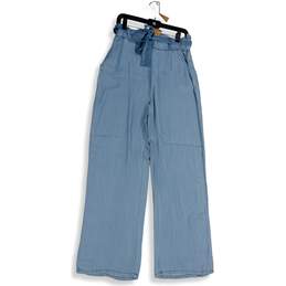 NWT Thread & Supply Womens Blue Flat Front Slash Pocket Paperbag Pants Size L