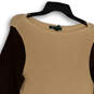 Womens Brown Beige Knitted Balloon Sleeve Pullover Sweater Dress Size XL image number 3