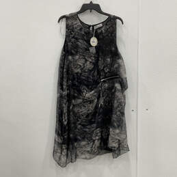 NWT Womens Charcoal Gray Printed Round Neck Sleeveless Mini Dress Size M