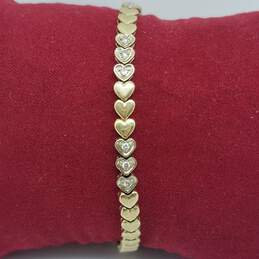 14K Gold Diamond Heart Link Bracelet 9.8g