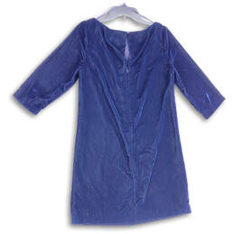 Womens Blue Velvet Round Neck 3/4 Sleeve Back Zip Shift Dress Size 6 alternative image