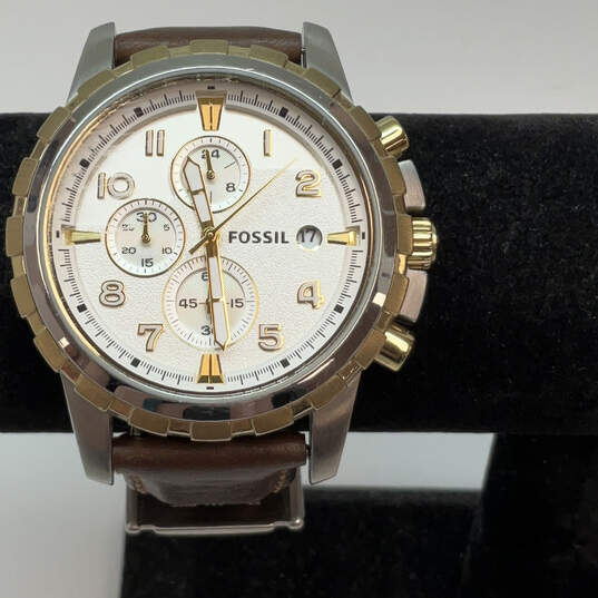 Designer Fossil FS4788 Two-Tone Chronograph Leather Strap Analog Wristwatch image number 1