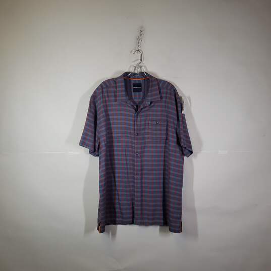 Mens Plaid Short Sleeve Collared Chest Pockets Button-Up Shirt Size XL image number 1