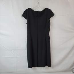 Tahari Black Ruched Asymmetrical Collar Midi Sheath Dress WM Size 10 NWT