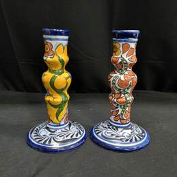 Pair of Tierra Fina Ceramic Candle Sticks