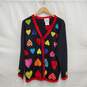 VTG Quacker Factory WM's Black Embroidered Hearts Cardigan Sweater Size L image number 1