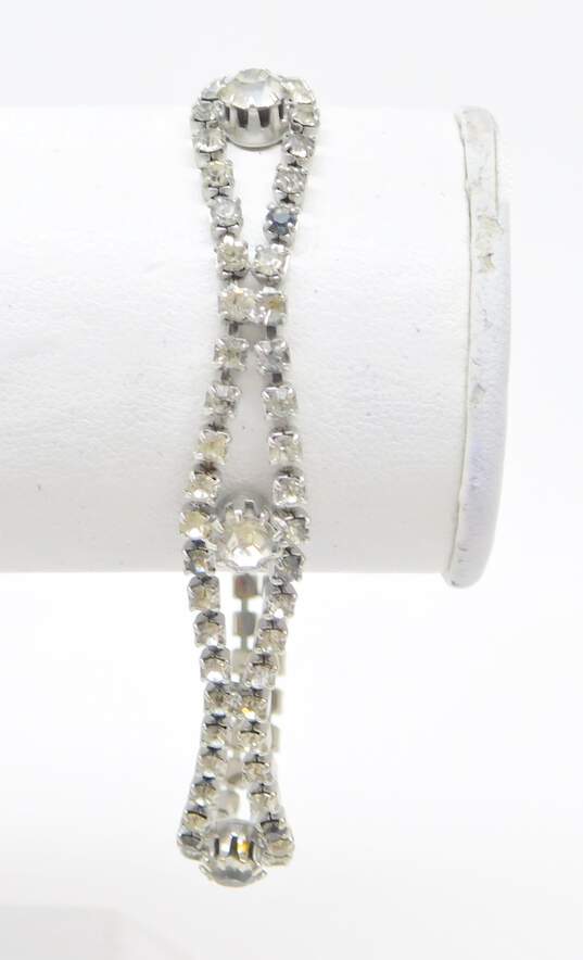 Vintage Icy Clear Rhinestone Necklace Bracelet & Statement Brooches & Earrings image number 4