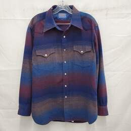 VTG Pendleton MN's 100% Virgin Wool Blue & Red Striped Shirt Size L