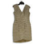 Womens Tan Surplice Neck Tiered Ruffle Back Zip Sheath Dress Size 8P image number 1