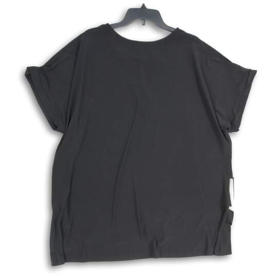 NWT Joseph Ribkoff Womens Black Short Sleeve Split Neck Blouse Top Size 22 image number 2