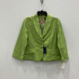 NWT Womens Green Floral 3/4 Sleeve Shawl Lapel Three Button Blazer Size 10