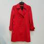 Womens Red Cotton Long Sleeve Double Breasted Trench Coat Size X-Small image number 2