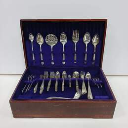 Vintage Nobility Silver Plate Royal Rose 74pc Set in Wooden Box
