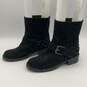 Womens Black Suede Round Toe Adjustable Strap Studded Biker Boots Size 38.5 image number 3